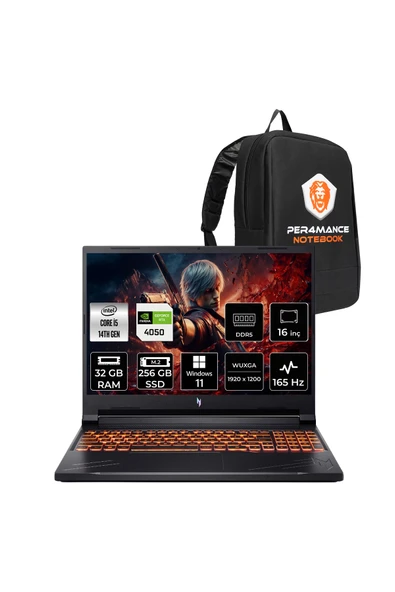 ACER Nitro V16 i5-14450HX 32GB 256GB SSD RTX4050/6GB 85W 16'' WUXGA 165Hz W11H Gaming Laptop & ÇANTA ürün görseli 1