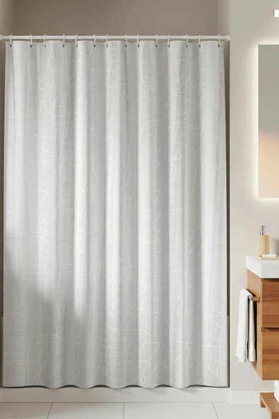 Tropik Home -Mermer Desen Beyaz- Çift Kanatlı Banyo Duş Perdesi (2x110x200) ürün görseli 1