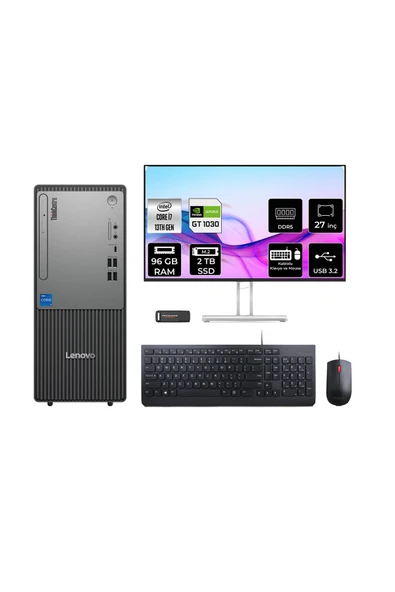 LENOVO ThinkCentre Neo 50T G5 i7 13700 96GB 2TB SSD GT1030/4GB FDOS Masaüstü Bilgisayar + 27" ürün görseli 1