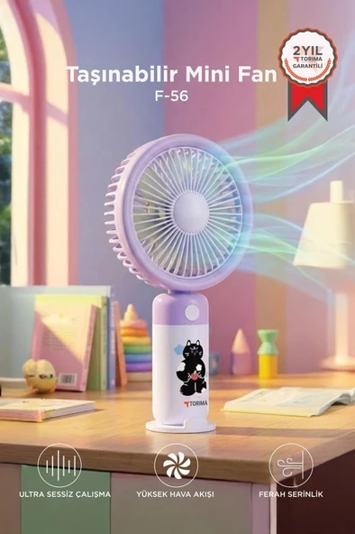 Şarjlı El Vantilatörü Masaüstü Stantlı 3 Kademeli Taşınabilir Mini Fan F56 Mor ürün görseli 1