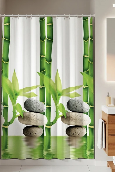 Tropik Home -Bamboo- Çift Kanatlı Banyo Duş Perdesi (2x110x200) ürün görseli 1
