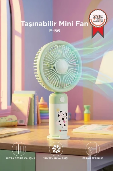 Şarjlı El Vantilatörü Masaüstü Stantlı 3 Kademeli Taşınabilir Mini Fan F56 Yeşil ürün görseli 1