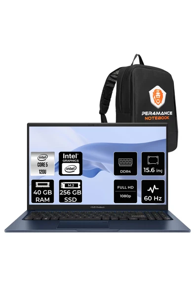 ASUS VivoBook 15 Intel Core 5 120U 40GB 256GB SSD 15.6" FHD FDOS Taşınabilir Bilgisayar & PER4 Çanta ürün görseli 1