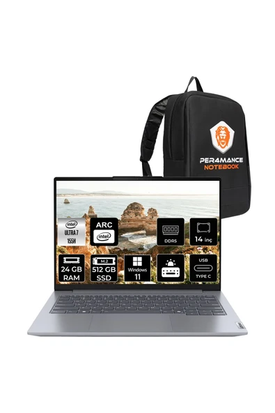 LENOVO ThinkBook 14 G7 Ultra 7 155H 24GB DDR5 512GB SSD 14'' WUXGA W11H Dizüstü Bilgisayar & ÇANTA ürün görseli 1