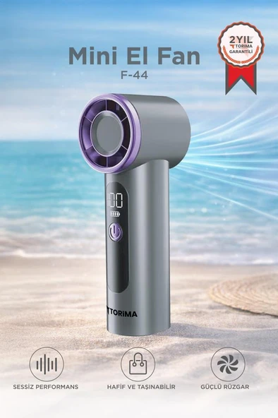 Şarjlı El Vantilatörü Dijital Göstergeli Taşınabilir Mini Fan F44 Gri ürün görseli 1