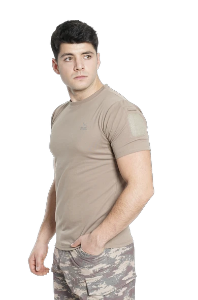 VOGEL KISA KOL BİSİKLET YAKA TAKTİK T-SHIRT BEJ ürün görseli 1