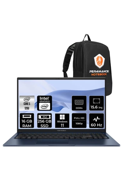 ASUS VivoBook 15 Intel Core 5 120U 16GB 256GB SSD 15.6" FHD W11H Taşınabilir Bilgisayar & PER4 Çanta ürün görseli 1