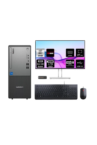 LENOVO ThinkCentre Neo 50T G5 i7 13700 64GB 4TB SSD RX550/4GB FDOS Masaüstü Bilgisayar + 27" ürün görseli 1