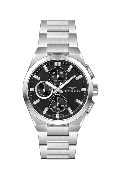 Ferro FM43037A-A2 Quartz Çelik Gri Siyah Kadran 42 mm Erkek Kol Saati ürün görseli 1
