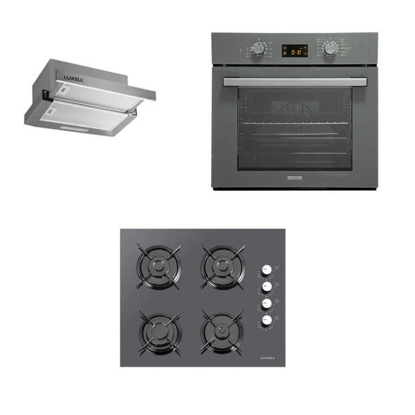 LUXELL METALİK GRİ CAM ANKASTRE SET ürün görseli 1