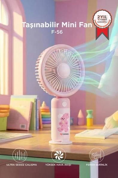 Şarjlı El Vantilatörü Masaüstü Stantlı 3 Kademeli Taşınabilir Mini Fan F56 Pembe ürün görseli 1