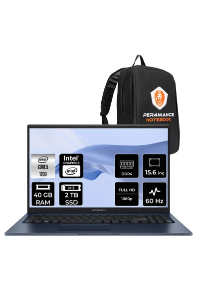 ASUS VivoBook 15 Intel Core 5 120U 40GB 2TB SSD 15.6" FHD FDOS Taşınabilir Bilgisayar & PER4 Çanta ürün görseli 1