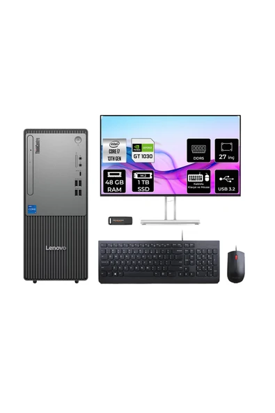 LENOVO ThinkCentre Neo 50T G5 i7 13700 48GB 1TB SSD GT1030/4GB FDOS Masaüstü Bilgisayar + 27" ürün görseli 1