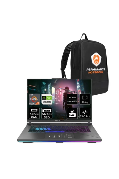ASUS ROG Strix G16 R9 9955HX 48GB 512GB SSD RTX5070Ti/12GB 140W 240HZ 16'' 2.5K FDOS Gaming & PER4 ürün görseli 1