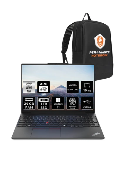 LENOVO ThinkPad E16 G2 Ultra 7 155H 24GB 1TB SSD 16'' WUXGA W11P 21MA002UTX & PER4 ÇANTA ürün görseli 1