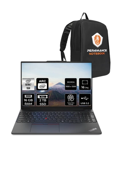 LENOVO ThinkPad E16 G2 Ultra 7 155H 16GB 2TB SSD 16'' WUXGA FDOS 21MA002UTX & PER4 ÇANTA ürün görseli 1