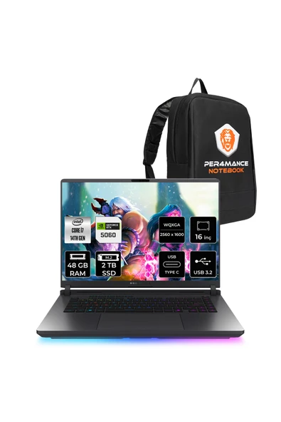 ASUS ROG Strix G16 i7 14650HX 48GB 2TB SSD RTX5060/8GB 240Hz WQXGA 16'' FDOS G615JMR Gaming Laptop ürün görseli 1