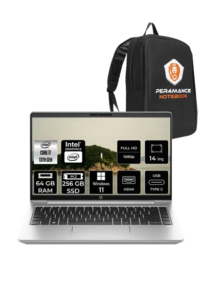 HP ProBook 440 G10 i7-1355U 64GB RAM 256GB SSD 14'' FHD W11PRO Dizüstü Bilgisayar & PER4 ÇANTA ürün görseli 1