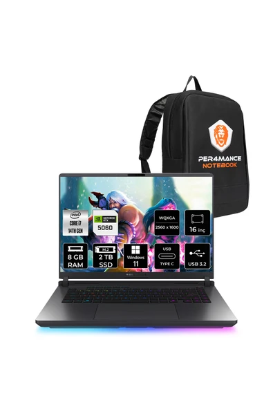 ASUS ROG Strix G16 i7 14650HX 8GB 2TB SSD RTX5060/8GB 240Hz WQXGA 16'' W11H G615JMR Gaming Laptop ürün görseli 1