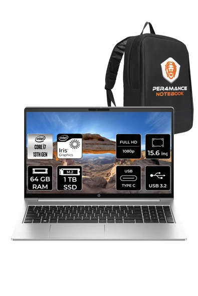 HP ProBook 450 G10 i7 1355U 64GB RAM 1TB SSD 15.6'' FHD FDOS Dizüstü Bilgisayar & PER4 ÇANTA ürün görseli 1