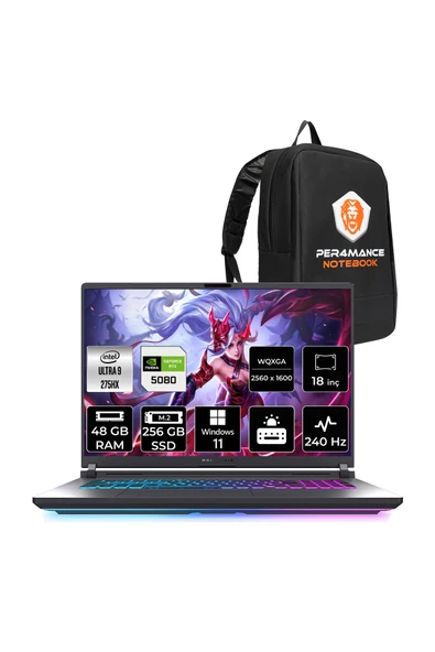 ASUS ROG Strix G18 Ultra 9 275HX 48GB 256GB SSD RTX5080/16GB 175W 240HZ 18'' QHD+ W11H Gaming & PER4 ürün görseli 1