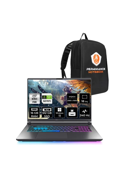 ASUS ROG Strix G18 Ultra 9 275HX 16GB 512GB SSD RTX5070Ti/12GB 140W 240HZ 18'' 2.5K W11P Gaming Lapt ürün görseli 1