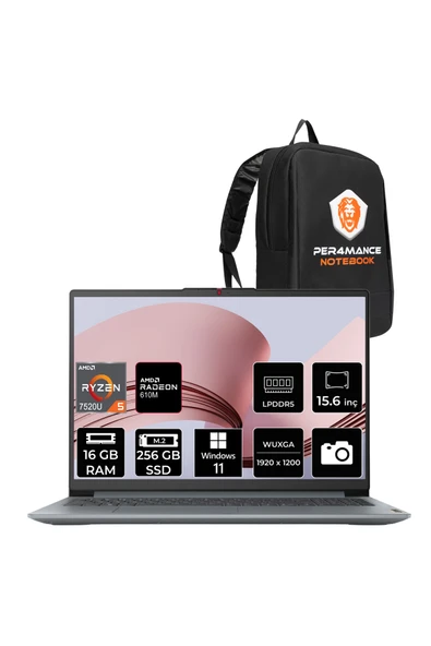 LENOVO IdeaPad Slim 3 Ryzen 5 7520U 16GB 256GB SSD 15.6" FHD W11H Dizüstü Bilgisayar ürün görseli 1