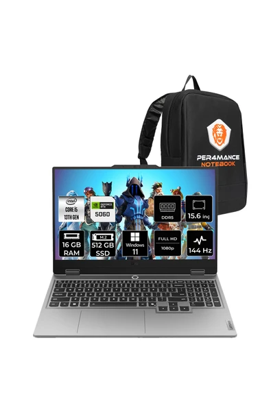 LENOVO LOQ 15IRX10 i5 13450HX 16GB 512GB SSD RTX5060/8GB 100W 15.6" FHD 144Hz W11P Gaming Laptop ürün görseli 1