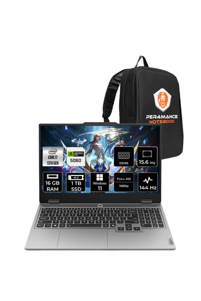 LENOVO LOQ 15IRX10 i7 13650HX 16GB 1TB SSD RTX5060/8GB 100W 15.6" FHD 144Hz W11H Gaming Laptop ürün görseli 1