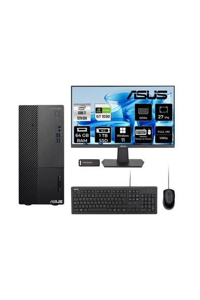 ASUS ExpertCenter D500ME i7 13700 64GB 1TB SSD GT1030/4GB W11H Masaüstü Bilgisayar + 27" Monitör ürün görseli 1