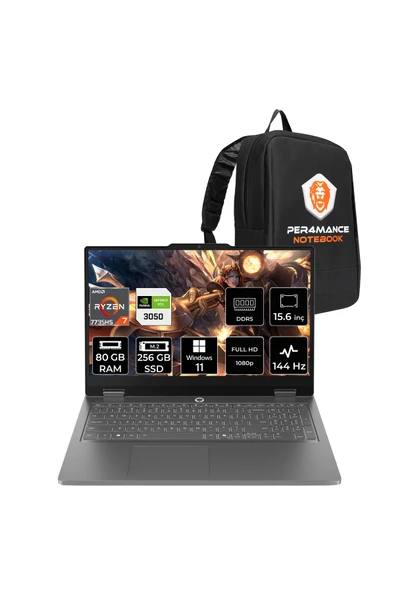 LENOVO LOQ Essential R7 7735HS 80GB 256GB SSD RTX3050/6GB 65W 15.6" FHD 144Hz W11H Gaming Laptop ürün görseli 1