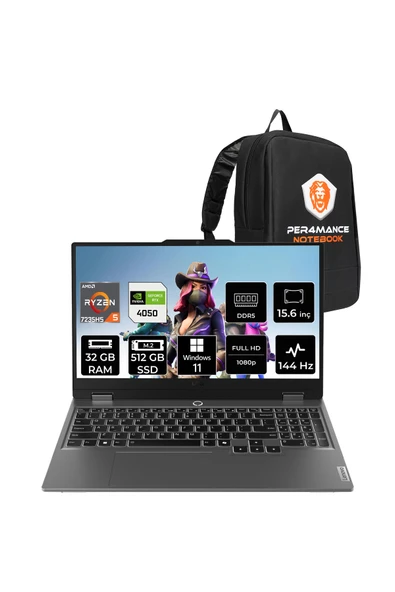 LENOVO LOQ 15ARP9 R5 7235HS 32GB 512GB SSD RTX4050/6GB 105W 15.6" FHD 144Hz W11P Gaming Laptop ürün görseli 1