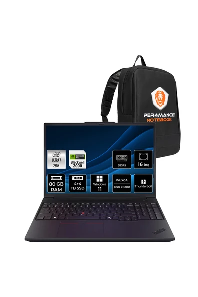 LENOVO ThinkPad P16v G3 Ultra 7 255H 80GB 4TB+4TB SSD RTX PRO 2000/8GB 16" FHD+ W11H İş İstasyonu ürün görseli 1