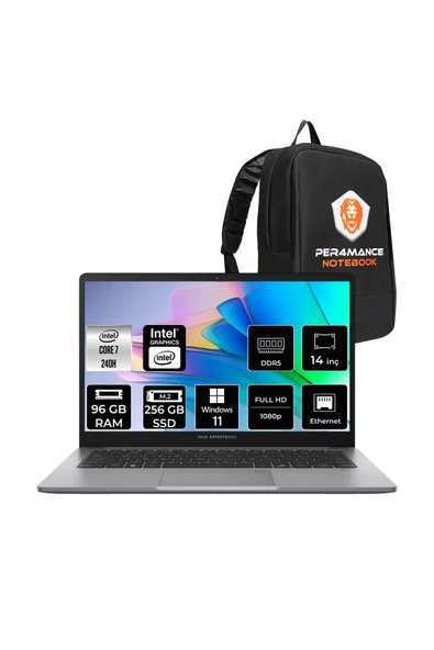 ASUS ExpertBook P1 Intel Core 7 240H 96GB 256GB SSD 14" FHD W11H Dizüstü Bilgisayar & PER4 Çanta ürün görseli 1