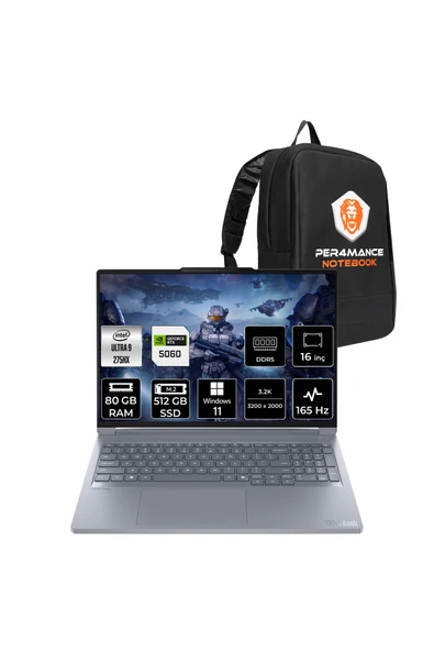 LENOVO ThinkBook 16P G6 Ultra9 275HX 80GB 512GB SSD RTX5060/8GB 115W 16" 3.2K 165Hz W11H Laptop ürün görseli 1