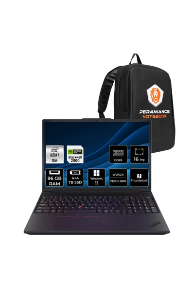 LENOVO ThinkPad P16v G3 Ultra 7 255H 96GB 4TB+4TB SSD RTX PRO 2000/8GB 16" FHD+ W11P İş İstasyonu ürün görseli 1
