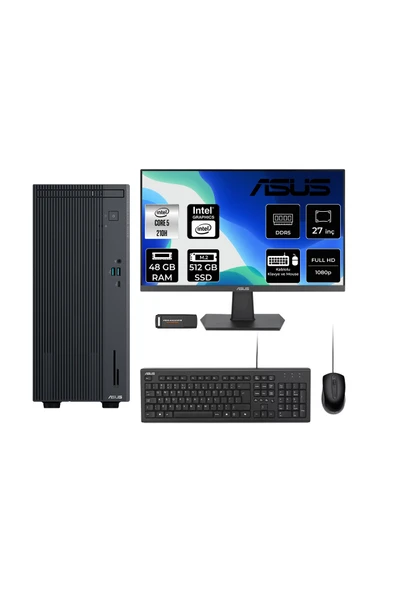 ASUS ExpertCenter P500 Core5 210H 48GB 512GB SSD FDOS Masaüstü Bilgisayar + 27" Monitör ürün görseli 1