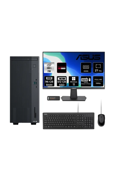 ASUS ExpertCenter P500 Core5 210H 96GB 512GB SSD RX550/4GB W11P Masaüstü Bilgisayar + 27" Monitör ürün görseli 1