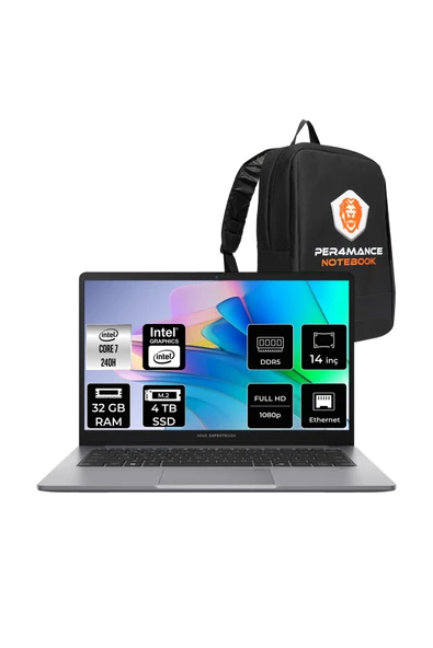 ASUS ExpertBook P1 Intel Core 7 240H 32GB 4TB SSD 14" FHD FDOS Dizüstü Bilgisayar & PER4 Çanta ürün görseli 1