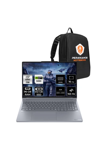 LENOVO ThinkBook 16P G6 Ultra9 275HX 96GB 512GB SSD RTX5060/8GB 115W 16" 3.2K 165Hz FDOS Laptop ürün görseli 1