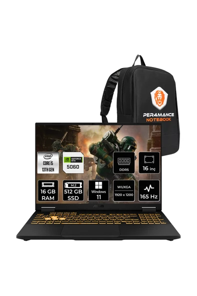 ASUS TUF F16 i5-13450HX 16GB 512GB SSD RTX5060/8GB 115W 16" FHD+ 165Hz W11P Gaming Laptop & Çanta ürün görseli 1