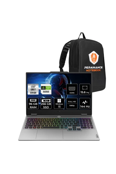 LENOVO LOQ i7 13700HX 96GB 256GB SSD RTX5050/8GB 100W 15.6" FHD 144Hz W11H Gaming Laptop & PER4 ürün görseli 1