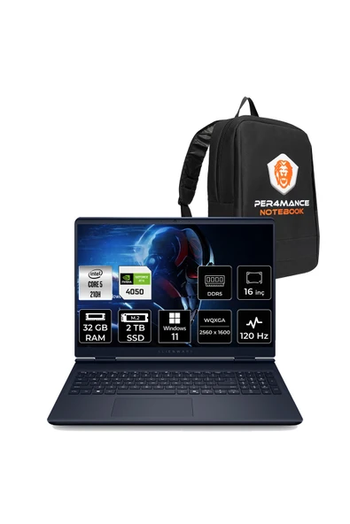 Dell Alienware 16 Aurora Core5 210H 32GB 2TB SSD RTX4050/6GB 85W 16" 2K QHD+ W11P Gaming Laptop ürün görseli 1