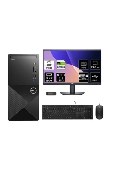 Dell Vostro 3030MT i7 12700 16GB 1TB SSD GT1030/4GB FDOS Masaüstü Bilgisayar + 23.8" Monitör ürün görseli 1