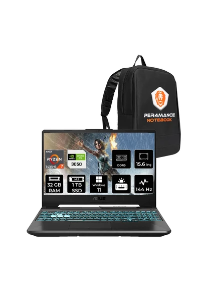 ASUS TUF Gaming A15 R7 7435HS 32GB 1TB SSD RTX3050/4GB 75W 144Hz 15.6" FHD W11H FA506NCR & PER4 ÇA ürün görseli 1