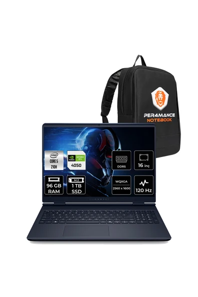 Dell Alienware 16 Aurora Core5 210H 96GB 1TB SSD RTX4050/6GB 85W 16" 2K QHD+ FDOS Gaming Laptop ürün görseli 1