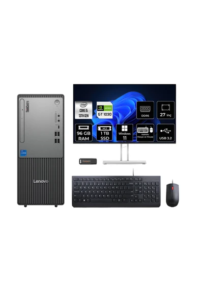 LENOVO ThinkCentre Neo 50T G5 i5 13400 96GB 1TB SSD GT1030/4GB W11H Masaüstü Bilgisayar + 27" ürün görseli 1