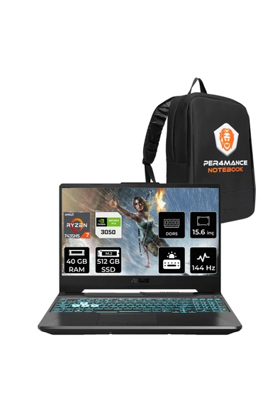 ASUS TUF Gaming A15 R7 7435HS 40GB 512GB SSD RTX3050/4GB 75W 144Hz 15.6" FHD FDOS FA506NCR & PER4 ÇA ürün görseli 1