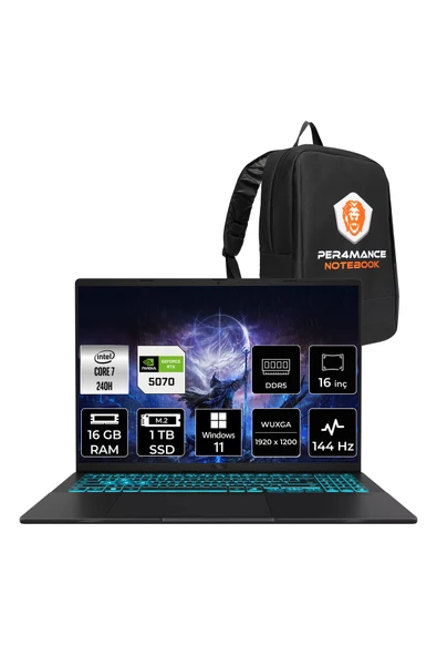 ASUS V16 Core 7 240H 16GB 1TB SSD RTX5070/8GB 16" FHD+ 144Hz W11P Gaming Laptop V3607VP & ÇANTA ürün görseli 1