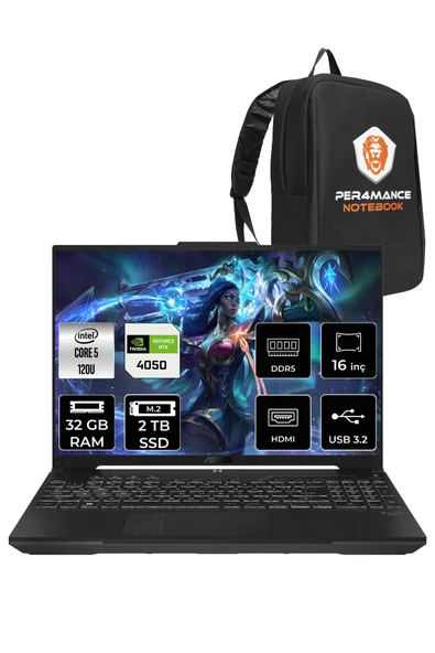 ASUS TUF Gaming F16 Core 5 210H 32GB 2TB SSD RTX4050/6GB 140W WUXGA 16" FDOS LP029 & PER4 ÇANTA ürün görseli 1